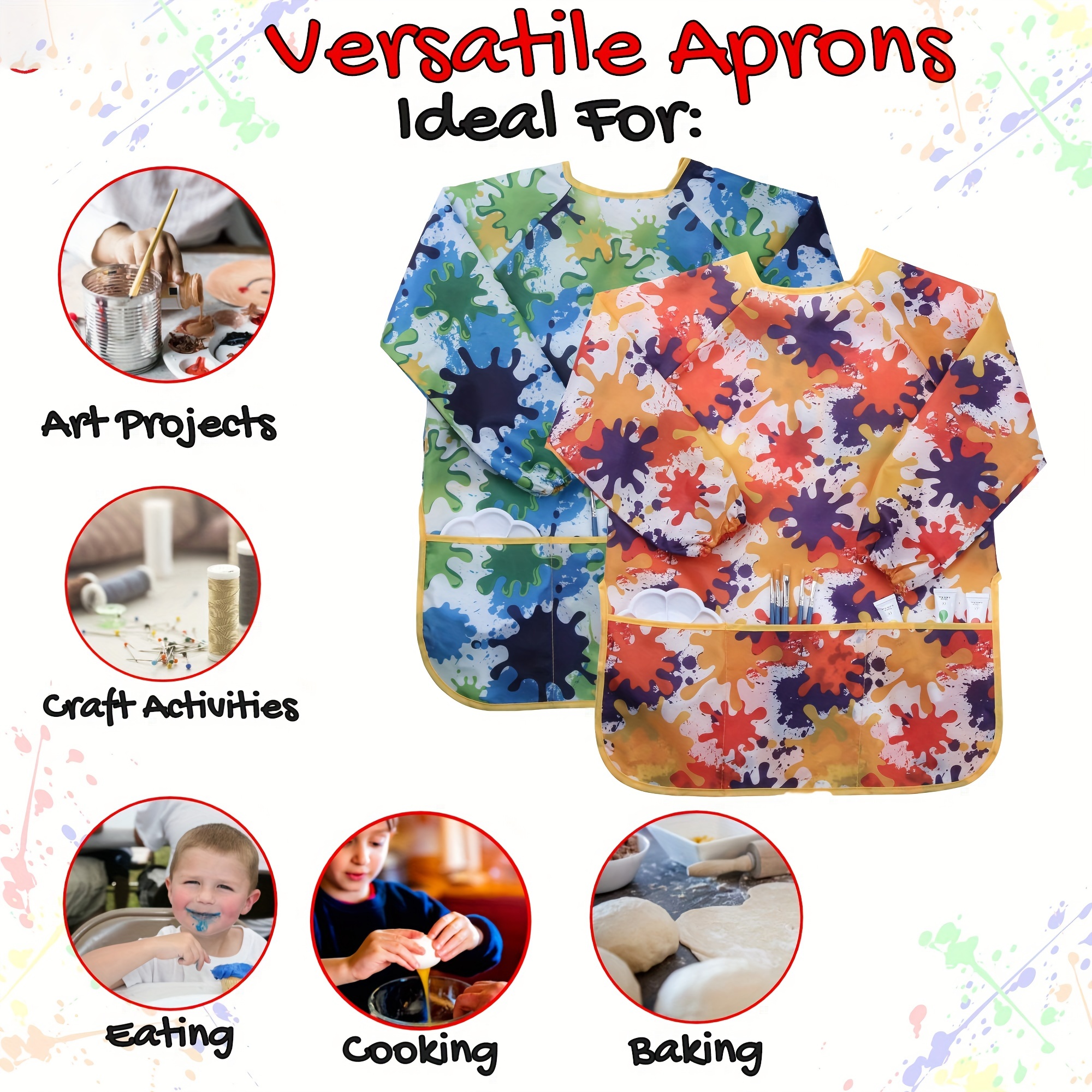 Kids Painting Aprons Child Long Sleeve Apron School Art Craft Smock with  Pocket