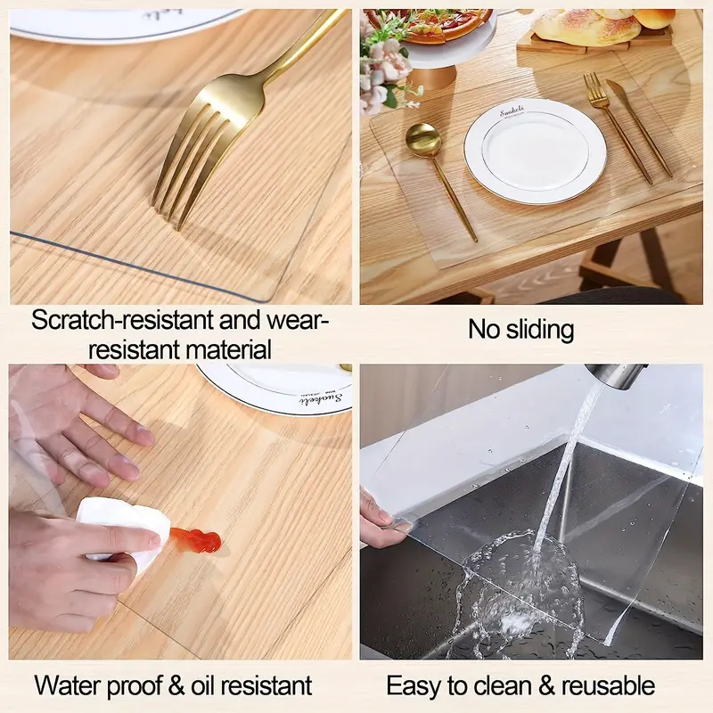 4pcs, Plastic Placemats, Wipe Clean Thick Clear Placemats, Waterproof  Flexible Clear Plastic Sheets, Heat Resistant Protective Table Mats,  Plastic Cov