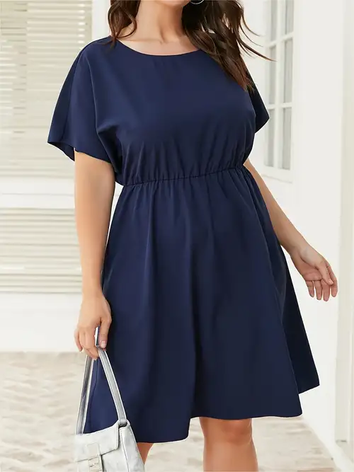 Plus Size Simple Solid Color Short Sleeve Tunic Dress - Temu