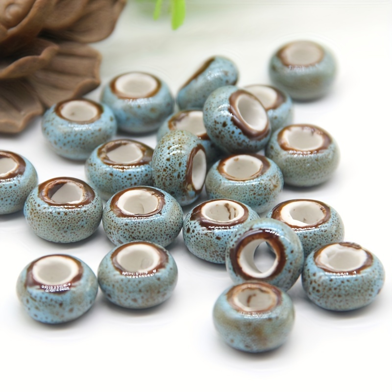 Wholesale Supplier Of 10pcs Of Jingdezhen Ceramic Ornaments, Featuring Flower Glaze And Large Hole Ceramic Beads Abacus Shape