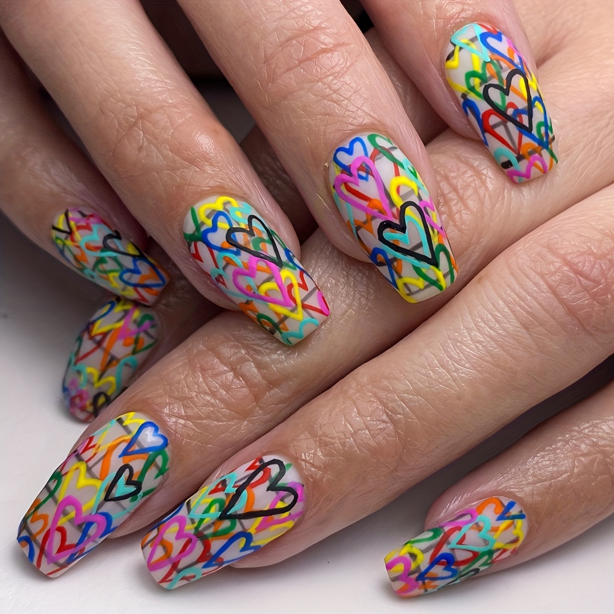 Colorful Heart Patterned Nails