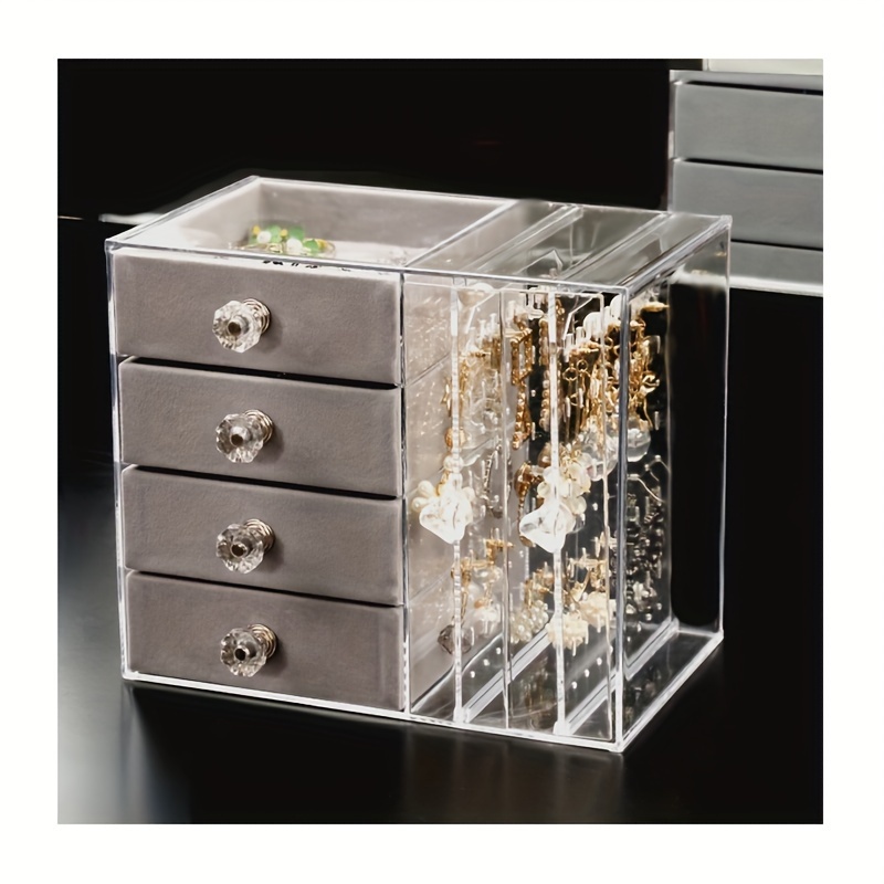 1pc drawer type jewelry storage rack transparent desktop earrings jewelry necklace storage display box dust proof jewelry hanger household multi functional storage organizer Product details 9