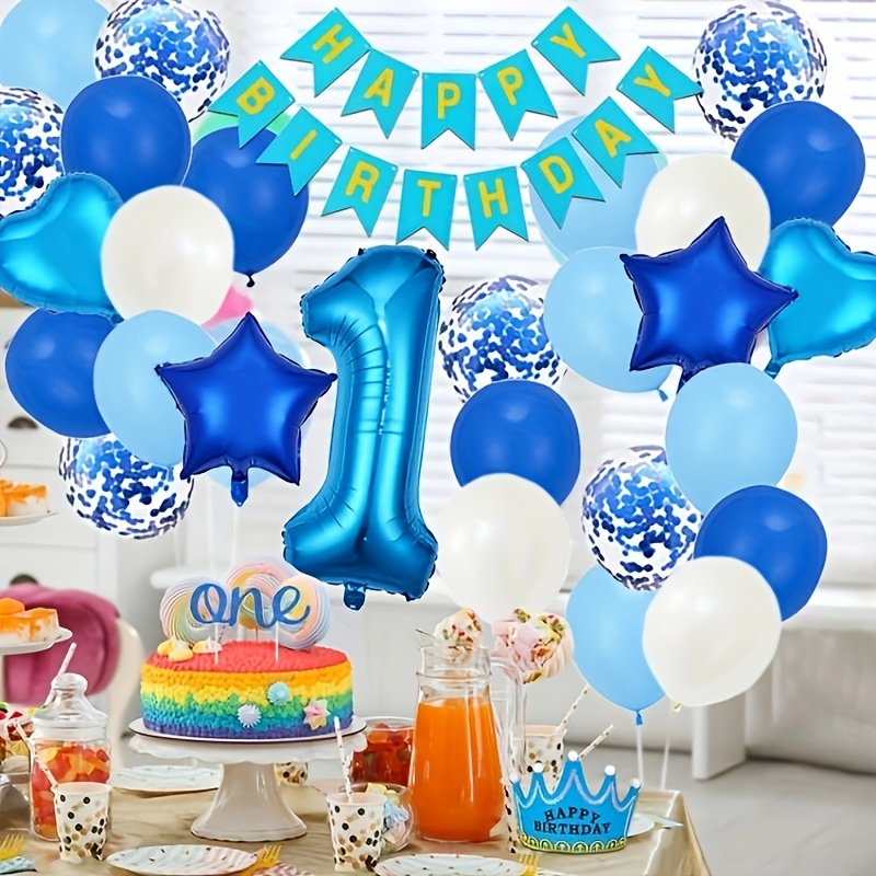  Boy First Birthday Decorations - One Cake Topper, Blue