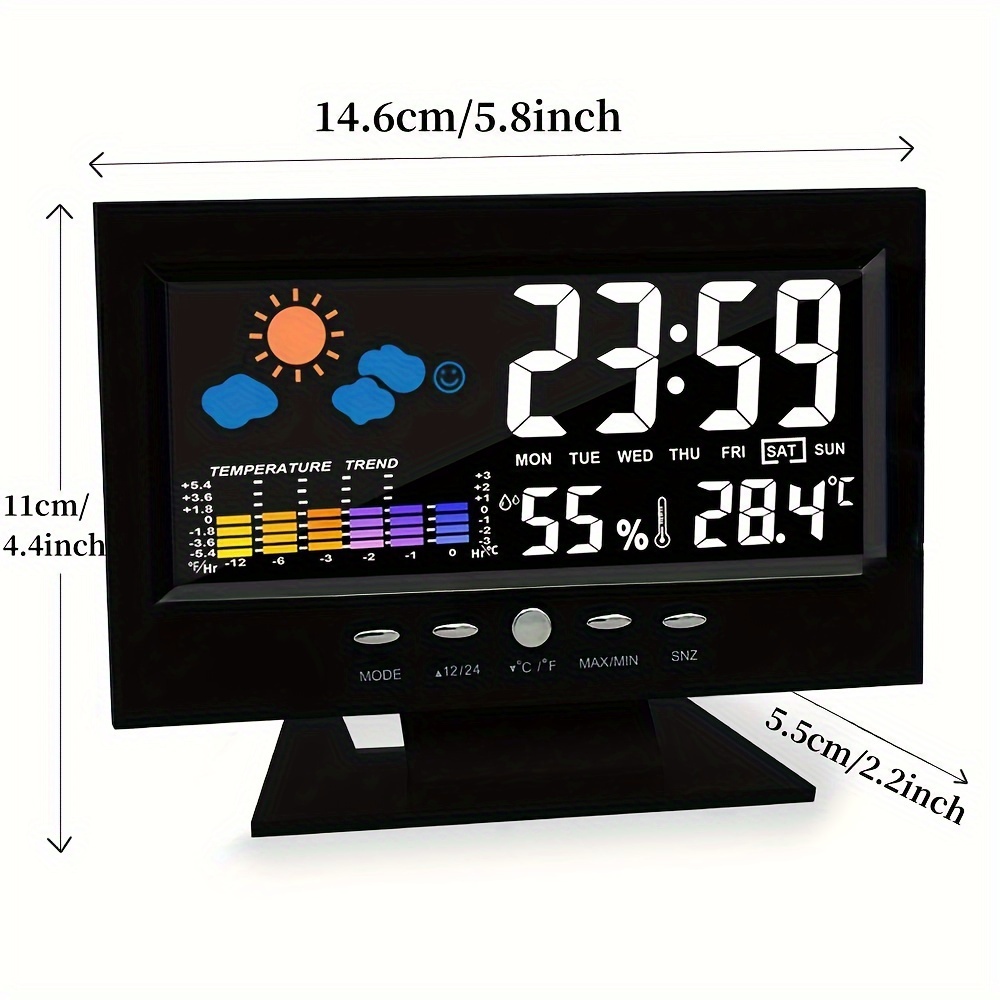 1pc Voice Control Digital Weather Clock With Backlight Temperature