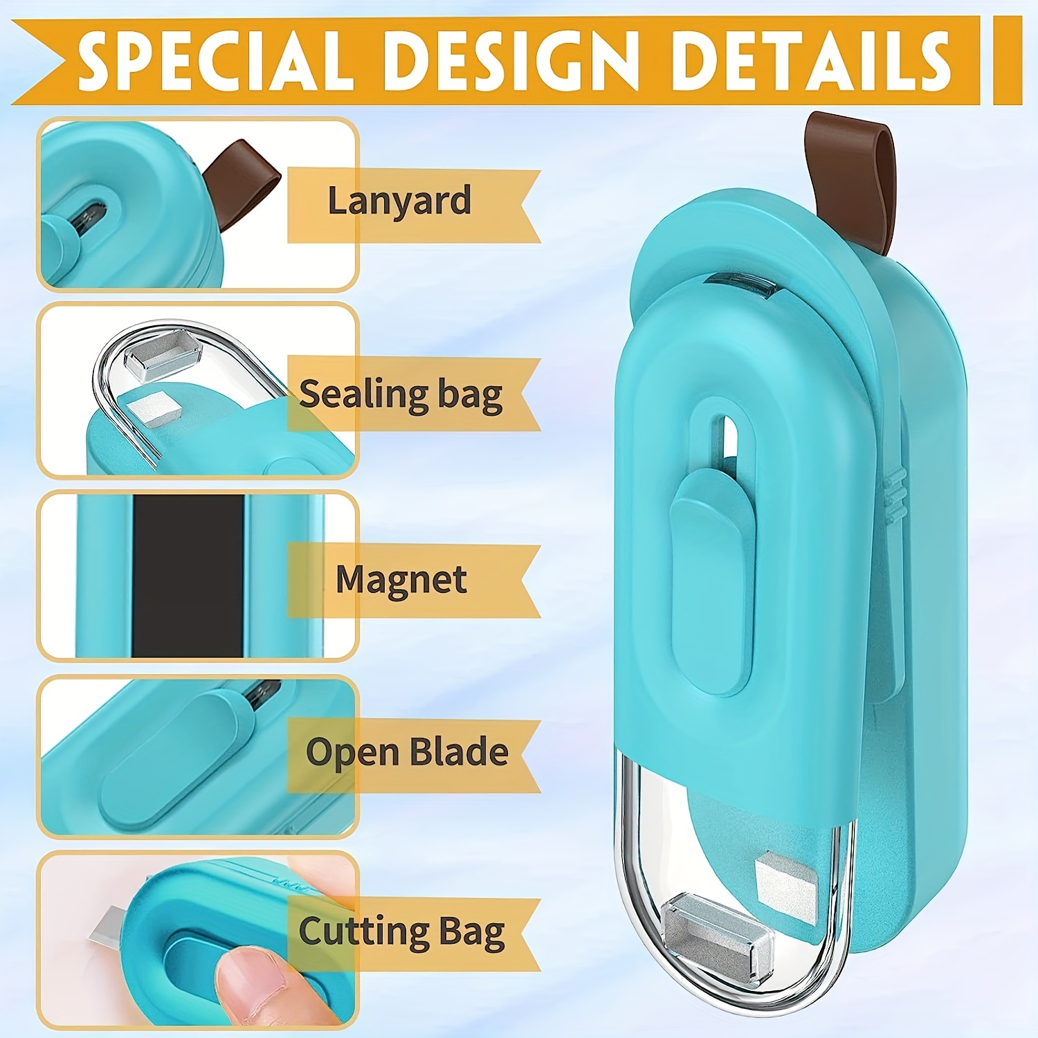 Mini Bag Sealer, Portable Mini Chip Bag Sealer, Heat Seal with Cutter &  Magnet