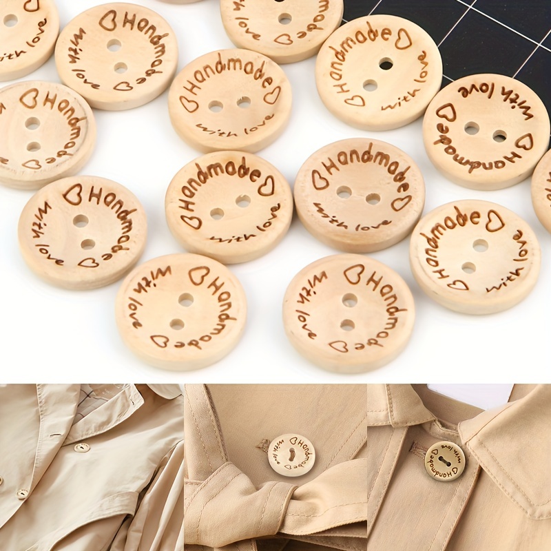 100Pcs Wooden handmade with Love Buttons Craft Sewing Closures