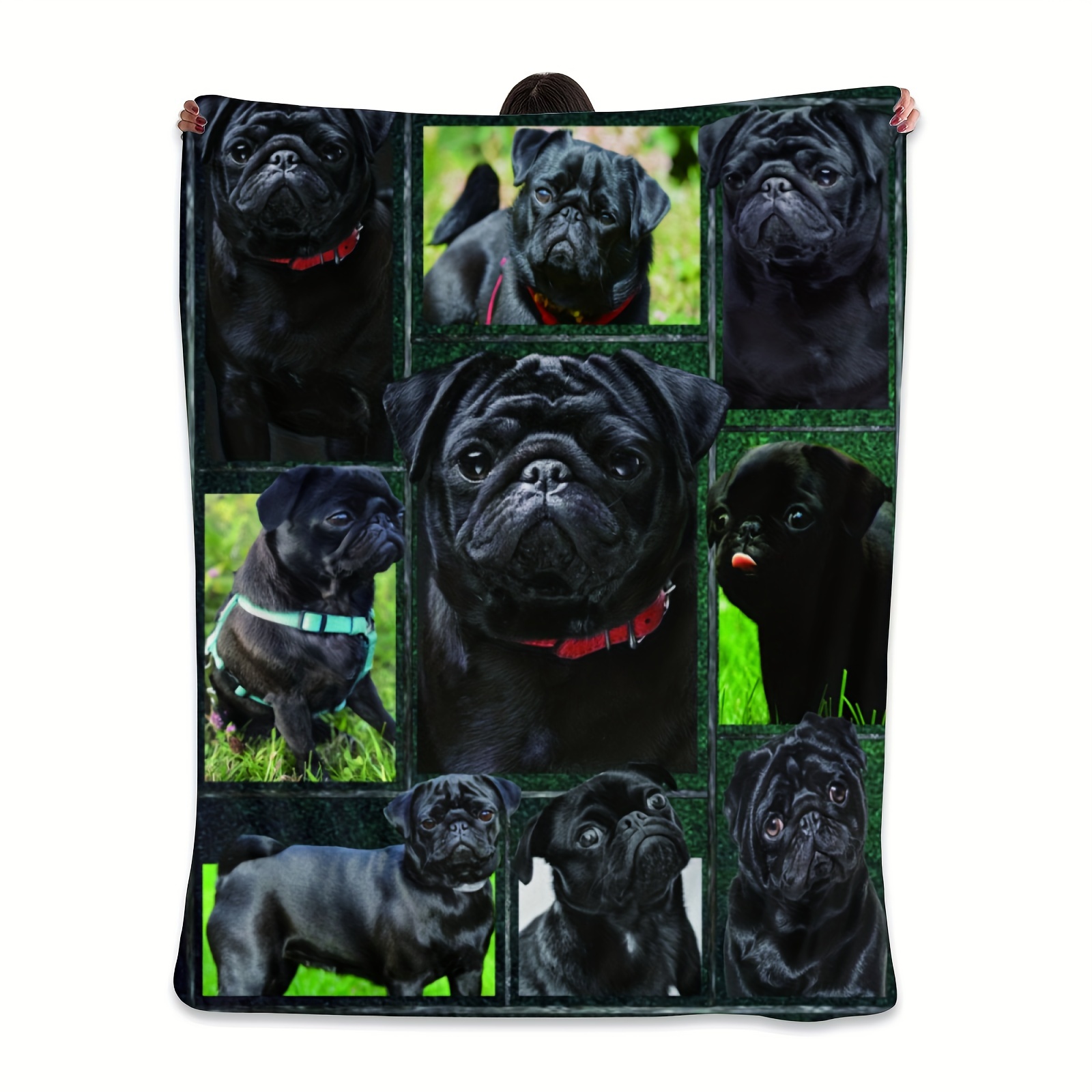 Black pug throw blanket best sale