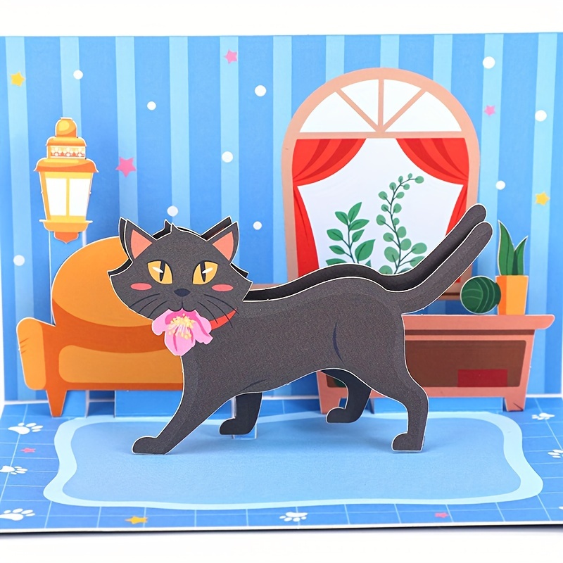 Flower Cat Pop Greeting Card Funny Cat Birthday Card A Cat - Temu
