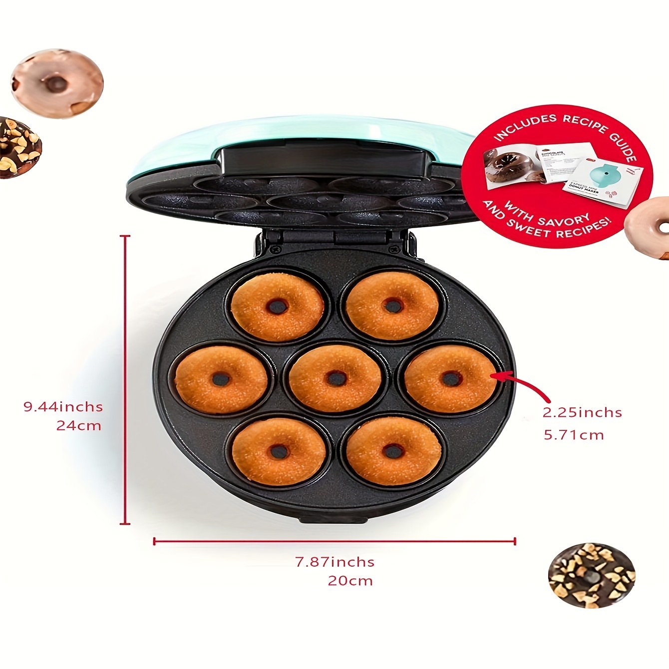 Mini Donut Maker Machine, Non Stick Portable Electric Doughnut Making Pan,  Makes 8 Donuts for Home Breakfast Snacks Dessert Cakes Muffins, Double