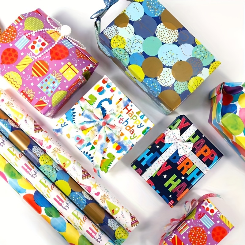 Birthday Wrapping Paper Rolls 3 Colorful Designs For Gift - Temu