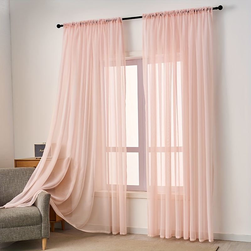 2pcs/set Sheer Window Rod Pocket Curtain Panels For Kitchen, Bedroom And Living Room