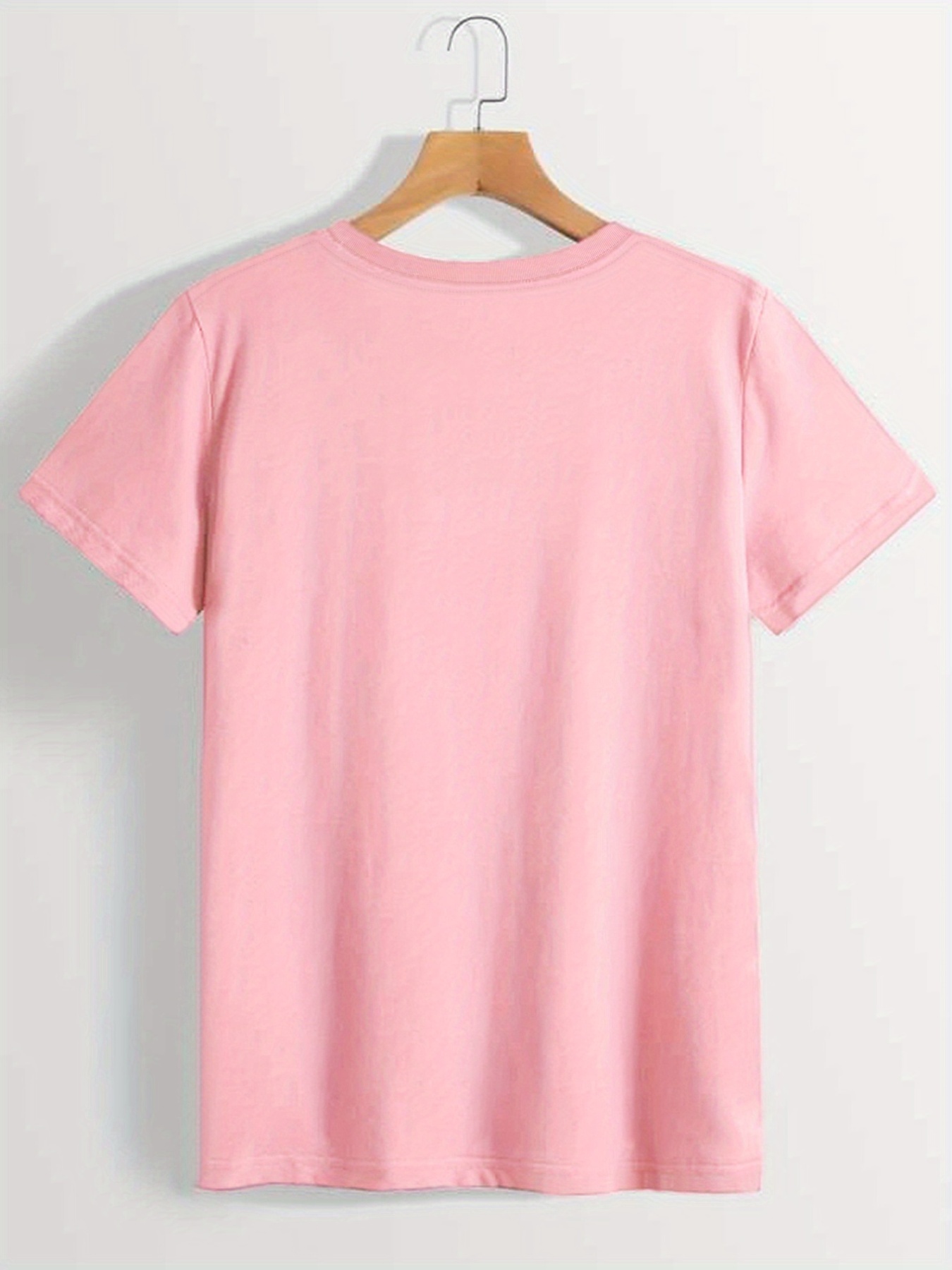 Women's Hot Pink Plain Round Neck Sexy Short Sleeve Plus Size T-Shirts, Size: 1XL(14)