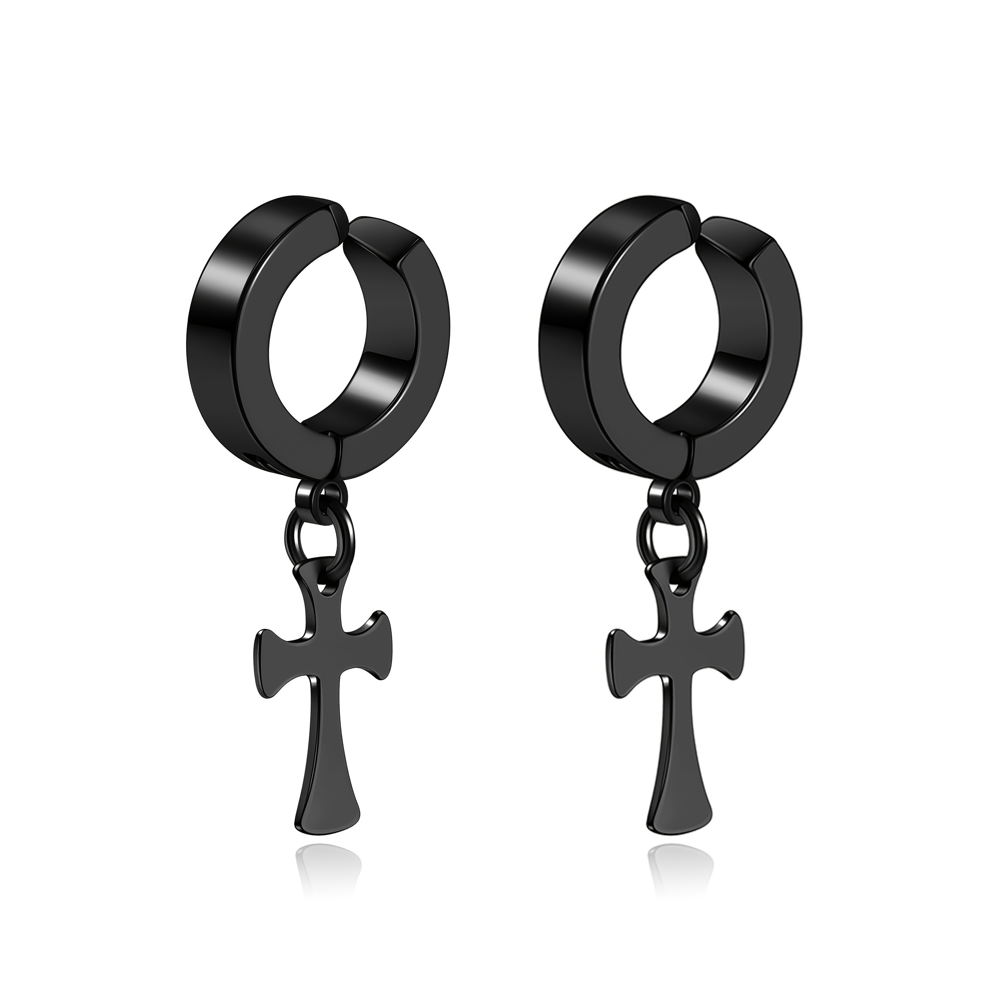 5Pairs Black Stainless Steel Clip on Earrings for Non-Piercing with Rivet Cross Pendant Tassel for Men,Temu