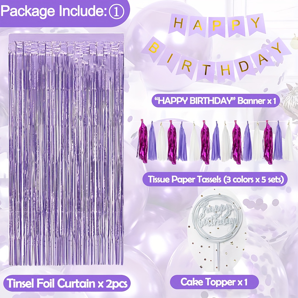 88pcs, Ensemble de décoration de fête d'anniversaire sur le thème violet  Ballon en feuille d'aluminium violet Bannière Joyeux anniversaire Ensemble  de