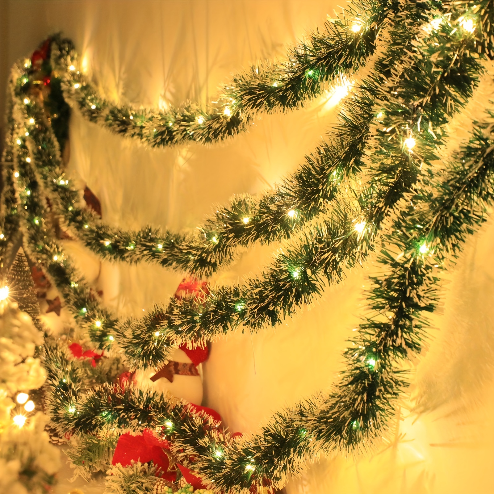 Christmas Tree Pine Green Frost Tip Tinsel Garland Snowy - Temu