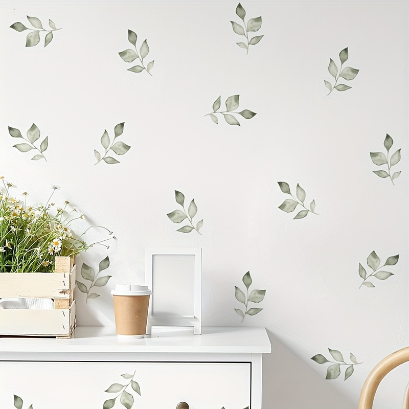 Calcomanía de Pared de Vinilo Hoja Verde Fresca - Autoadhesiva, Estilo Contemporáneo para Decoración de Dormitorio y Sala de Estar, 59.99cm x 30.0cm - Ideal para Superficies de Plástico, Decoración de Dormitorio