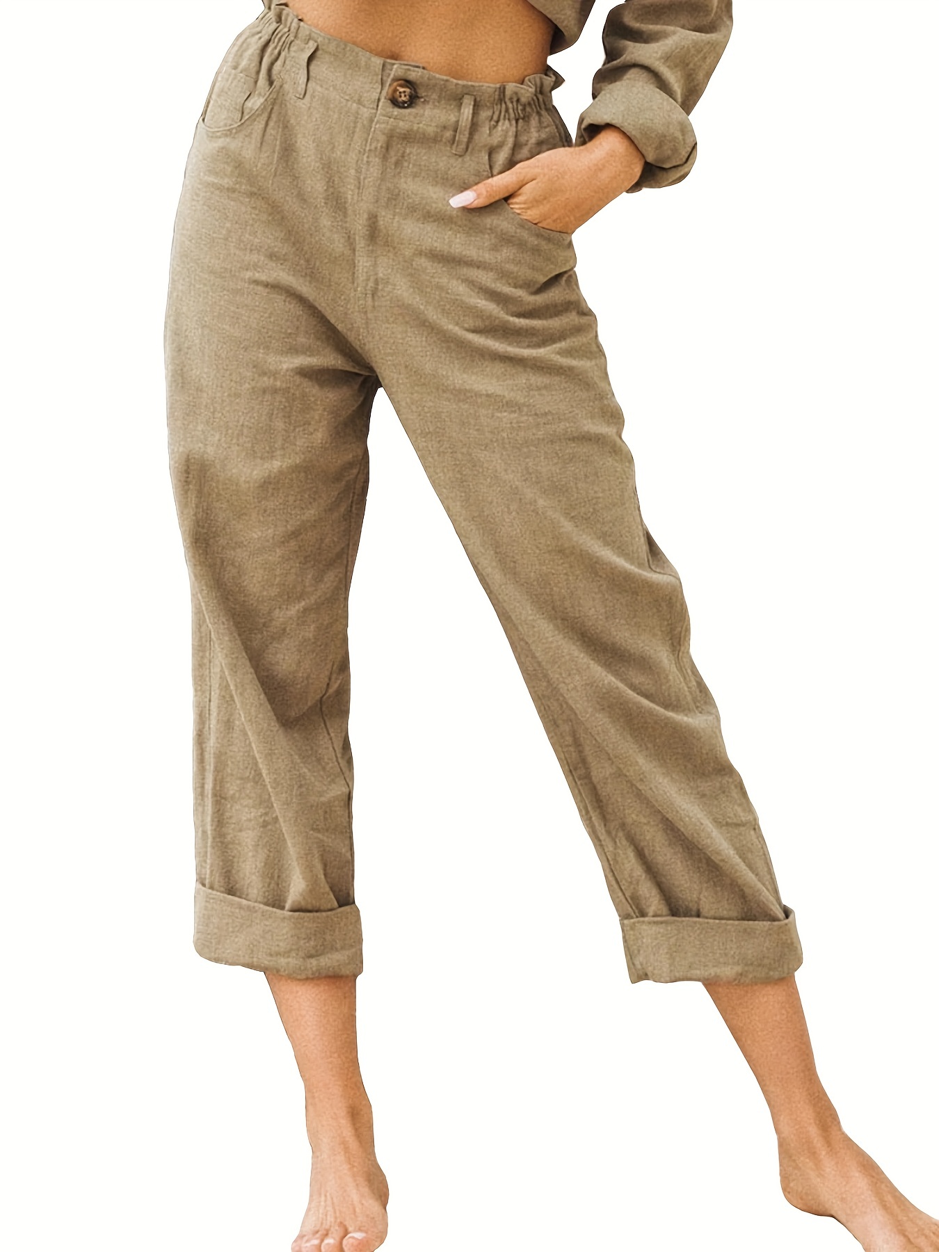 Womens Capri Pants for Summer Plus Size Casual Solid Color Comfy