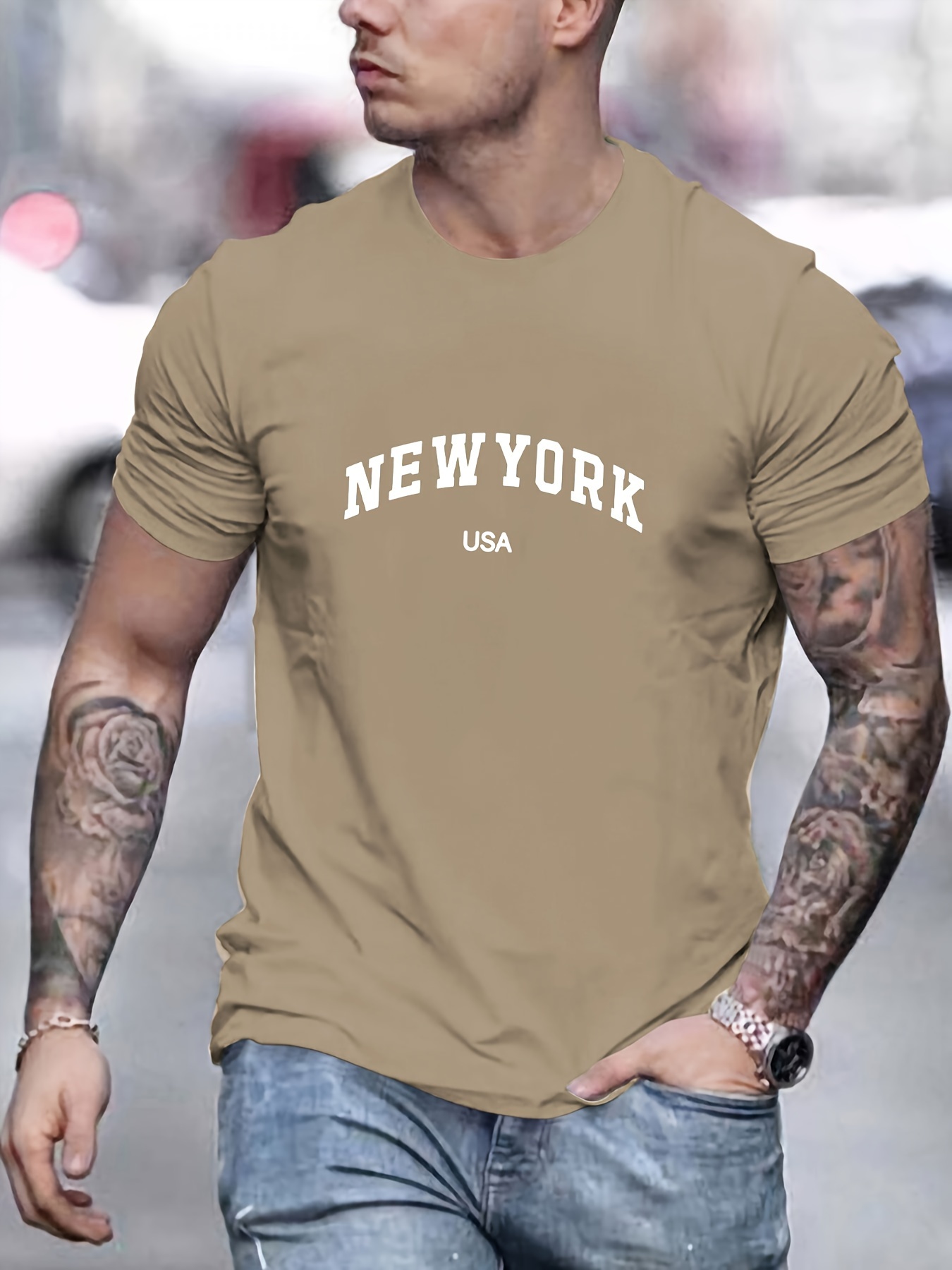 Mens New York City T-Shirt - Khaki
