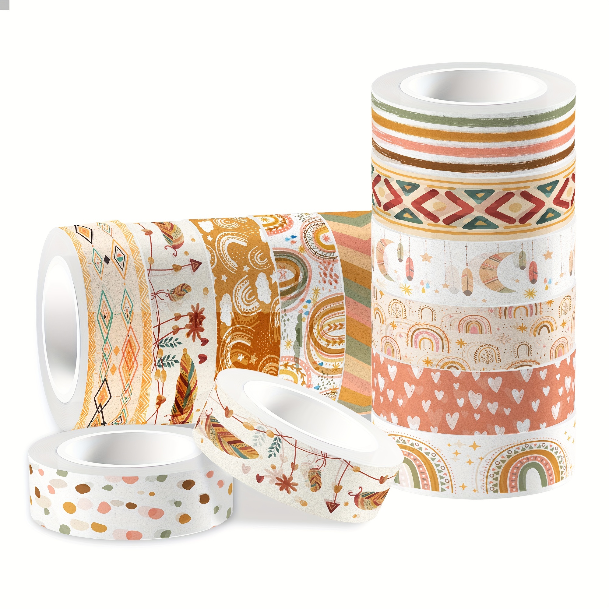 Boho Theme Washi Tapes Boho Style Rainbow Sun Pattern Washi - Temu