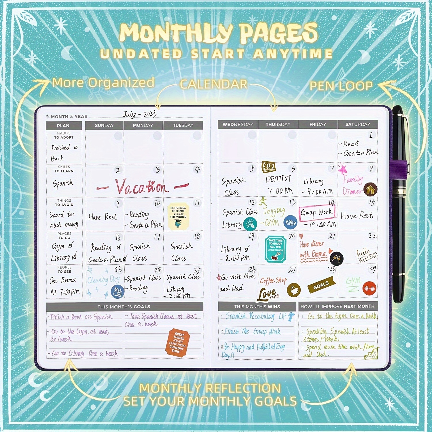 undated daily planner 2024 5 5 x 8 5 weekly monthly life planner to hit your goals increase productivity live happier organizer notebook productivity journal a5 hardcover 300pages