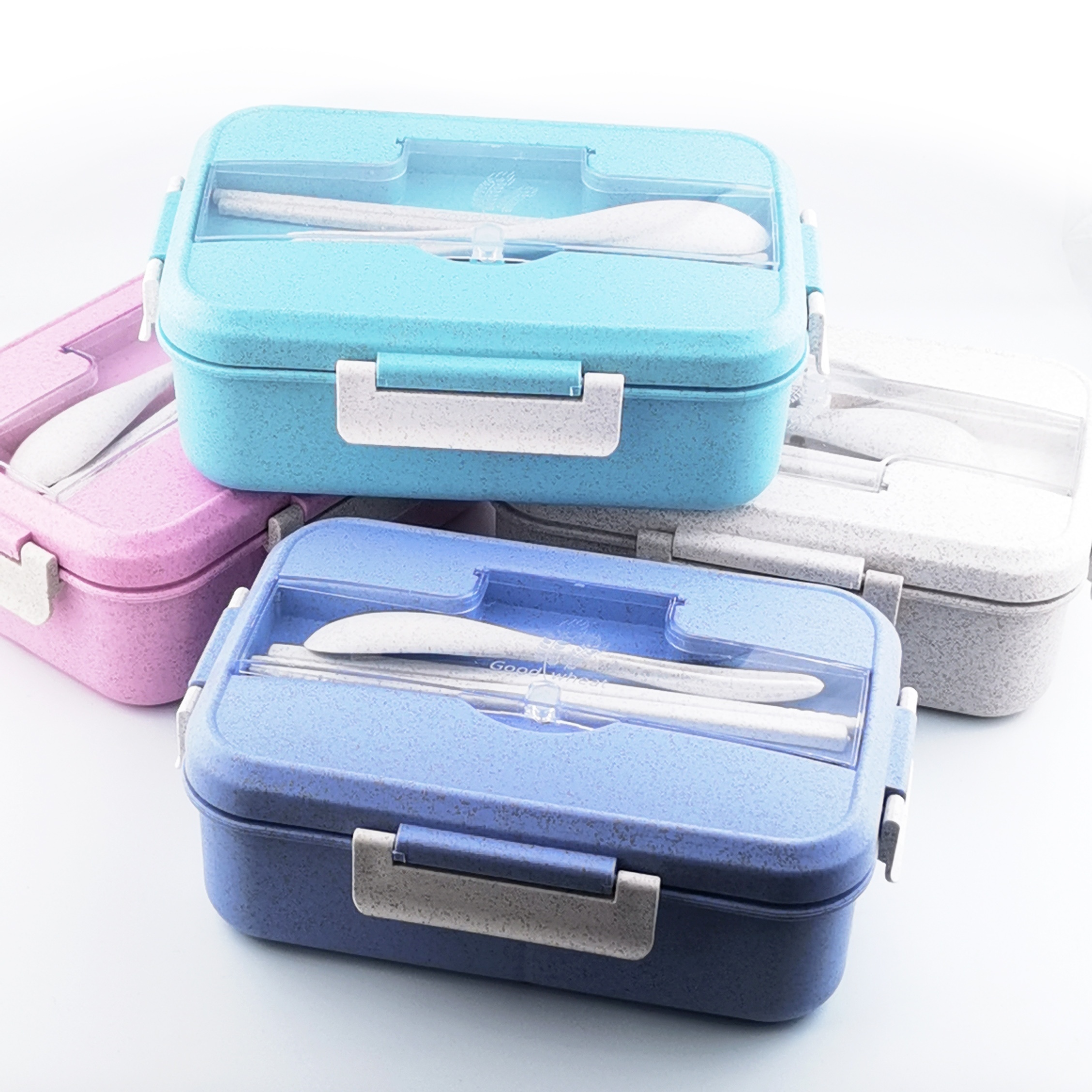 1pc Two Tone Lunch Box & 1pc Lunch Bag & 2pcs Cutlery Set