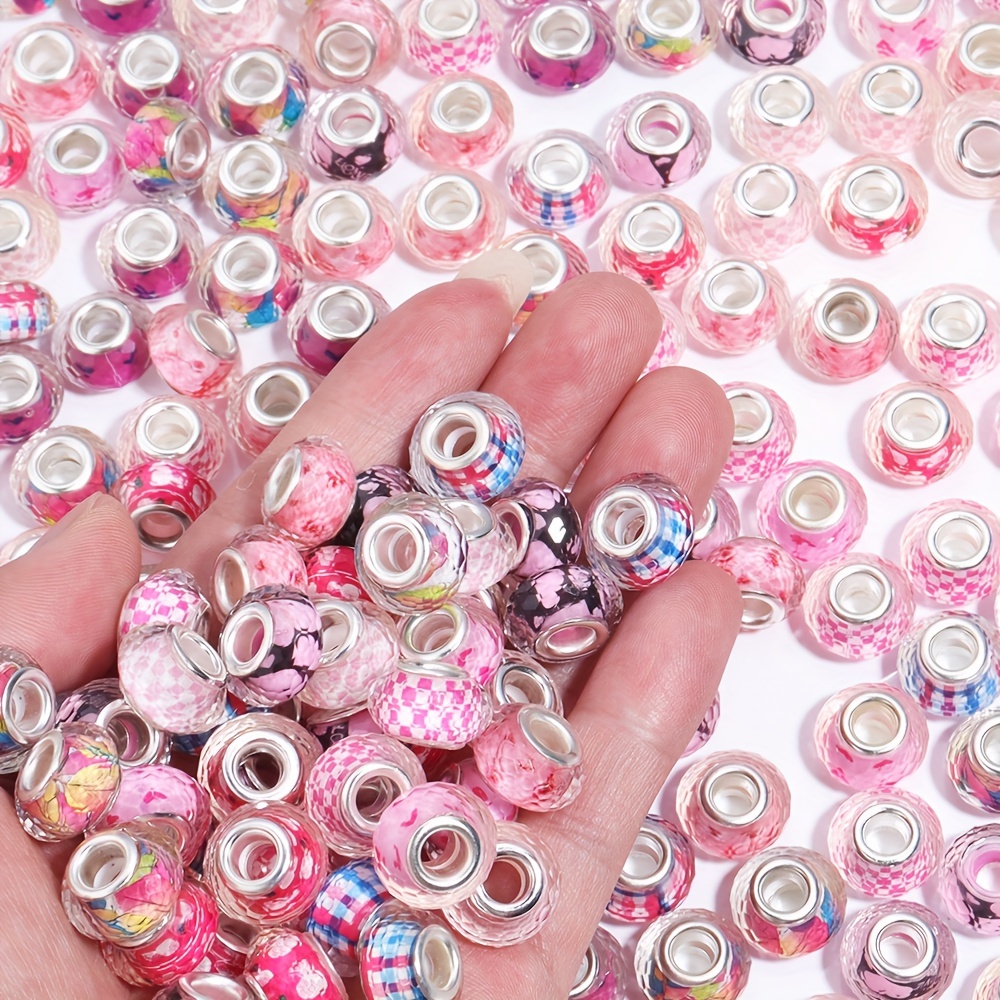 380 pièces perles acryliques fraises et rondes avec 1 rouleaux de fil de  cristal élastique transparent en gros pour création de bijoux 