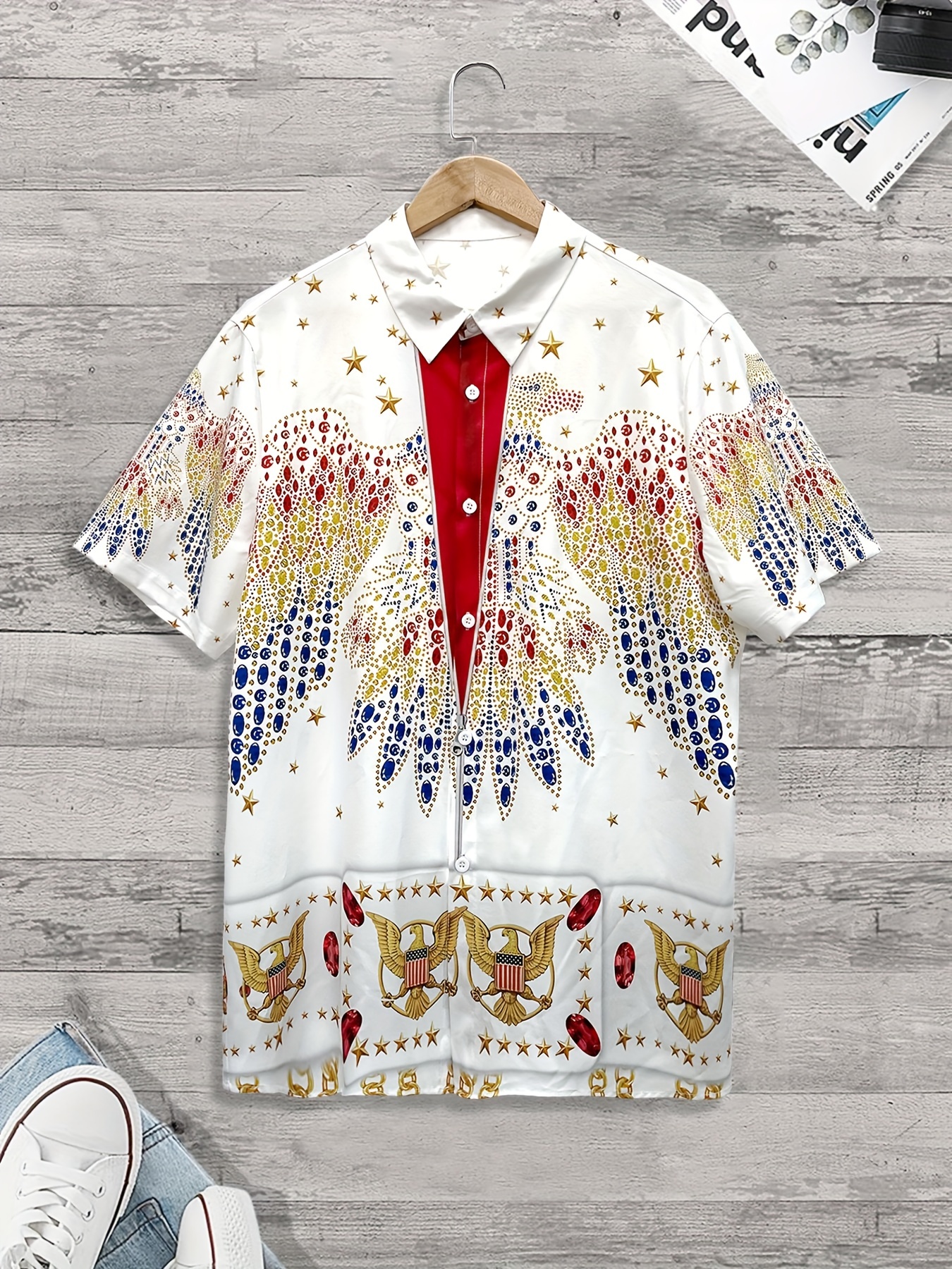 Camicia Da Uomo Top Rock Elvis Presley Costume Rever Short Sleeves Closure  Estate Maschio Casual Button Up Shirt Per Le Vacanze Quotidiane Resort