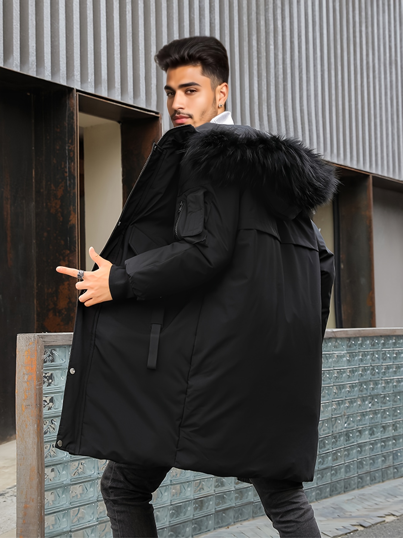 Chaqueta acolchada con plumas suelta casual para hombre, elegante abrigo  largo acolchado con capucha, cálido y grueso parca para otoño invierno