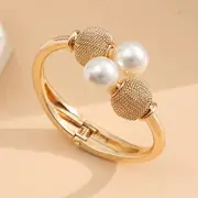 exaggerated alloy open bangle bracelet with large faux pearls temperament hand jewelry for women girls details 0