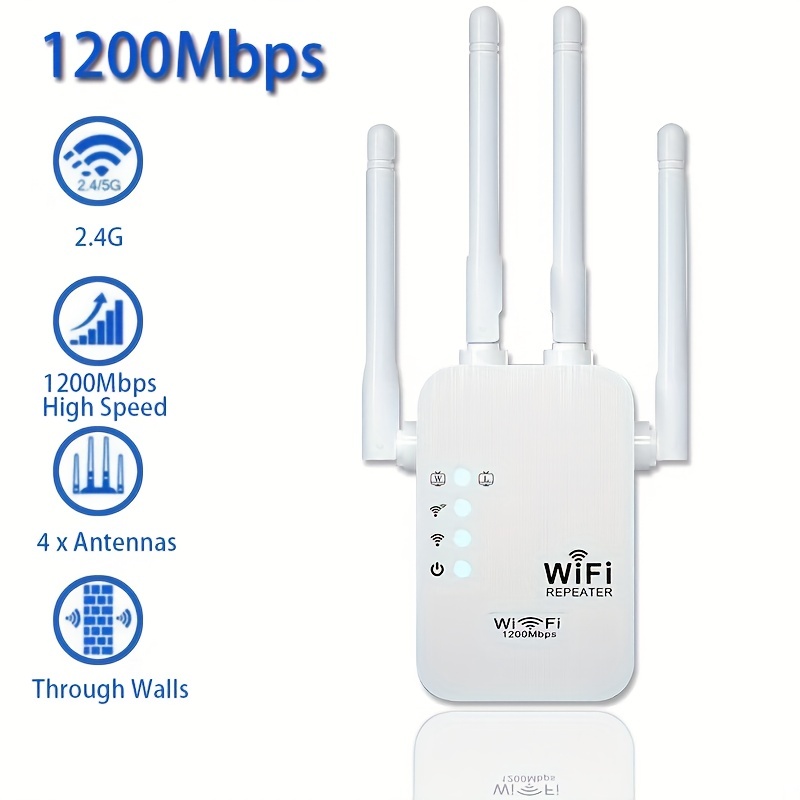 Extensor WiFi: extensor de alcance WiFi de hasta 1200 Mbps, amplificador de  señal WiFi, repetidor WiFi de doble banda de 2.4 y 5 GHz con puerto