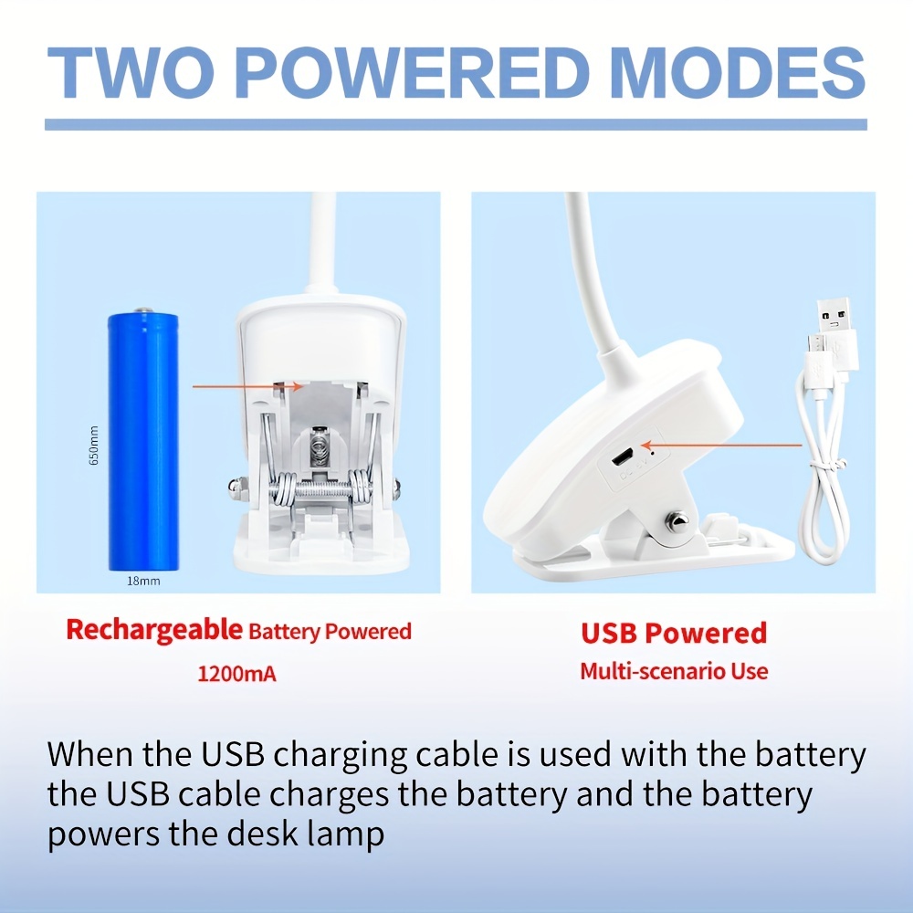 LED Study Desk Lamp Battery Portable Flexible Bedside Table Reading Night  Light