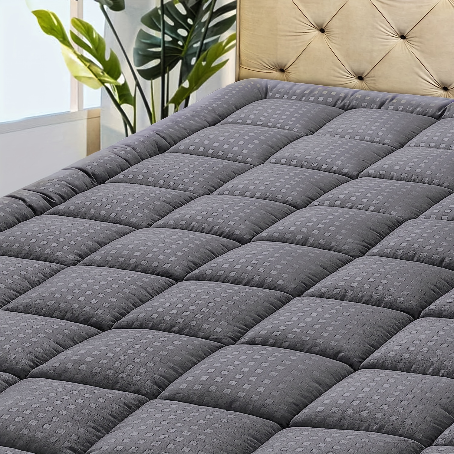 Protector de colchón 100 % impermeable, transpirable, acolchado, ajustable,  con bolsillo profundo que se estira hasta 18 pulgadas, funda de colchón de