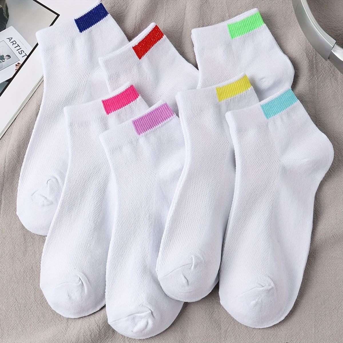 7 Pairs Geometric Pattern Soft & Comfy Crew Short Socks