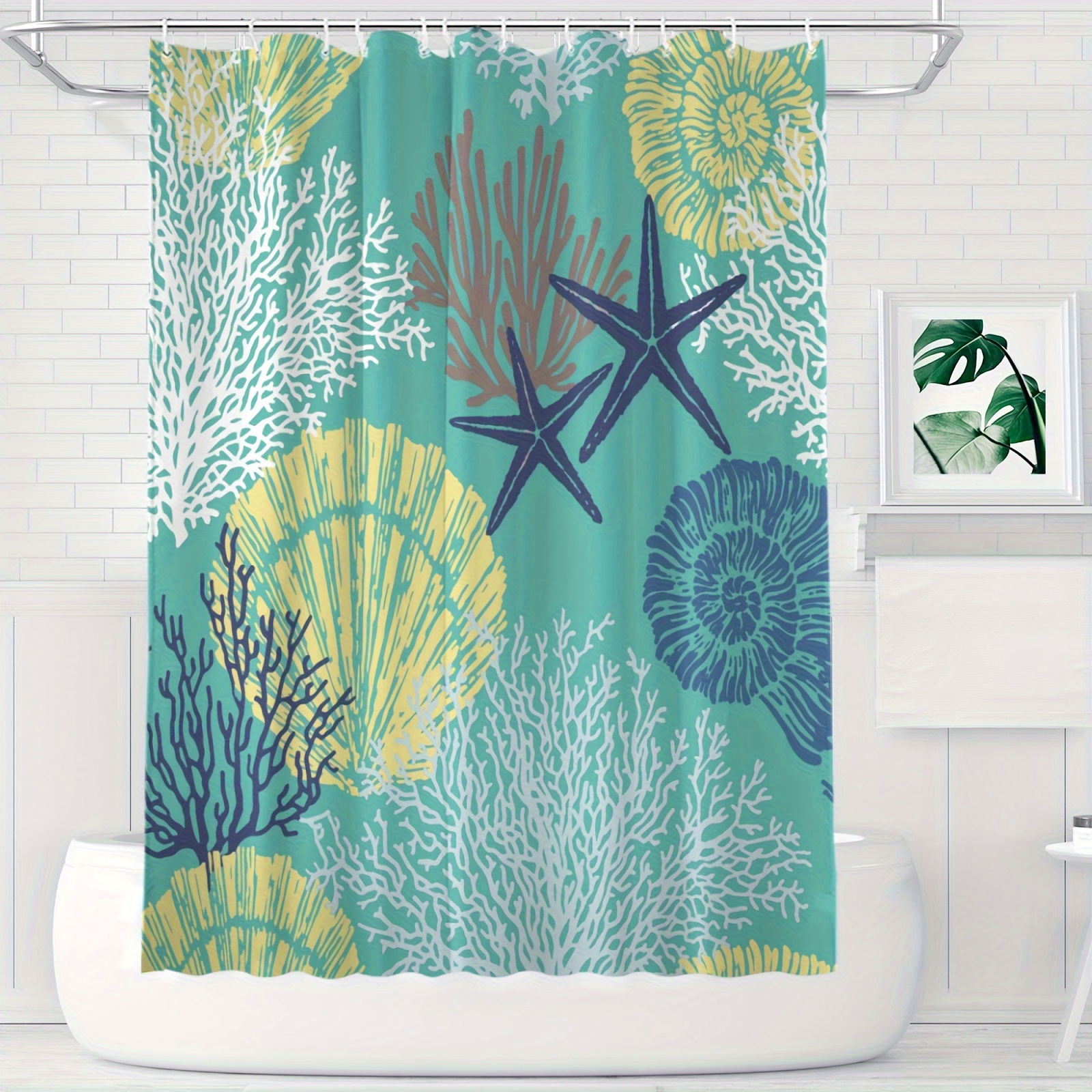 Starfish Shells Coral Shower Curtain Waterproof Shower - Temu
