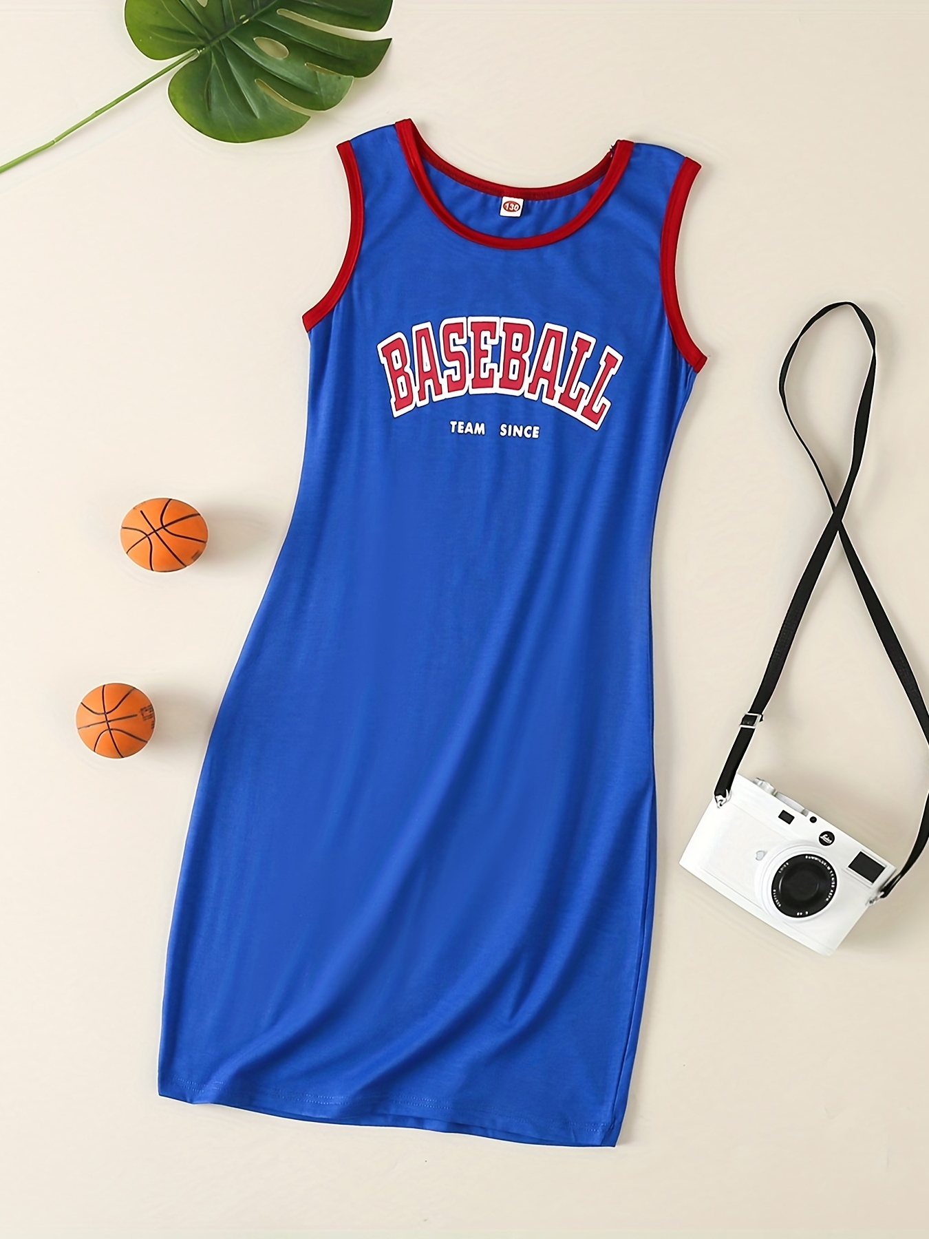Girls Casual Dress ''Basketball'' Letter Ribbed Knit Sleeveless T Shirt Dress, Girl Clothing,Black,Temu