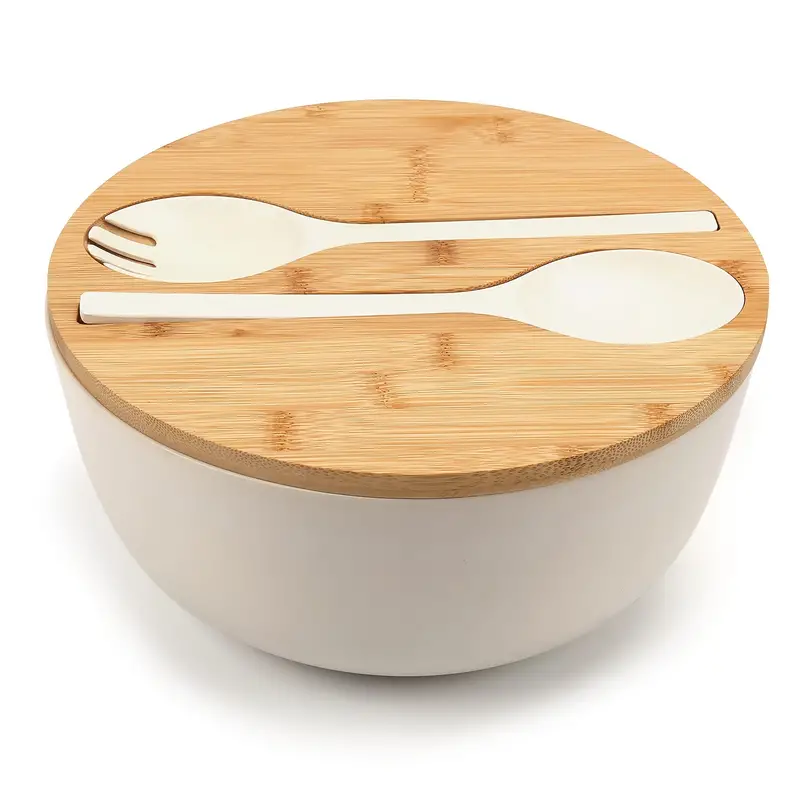 Large Solid Bamboo Wooden Bowl With Servers Salad Bowl Set For Salads  Desserts Soups - Temu