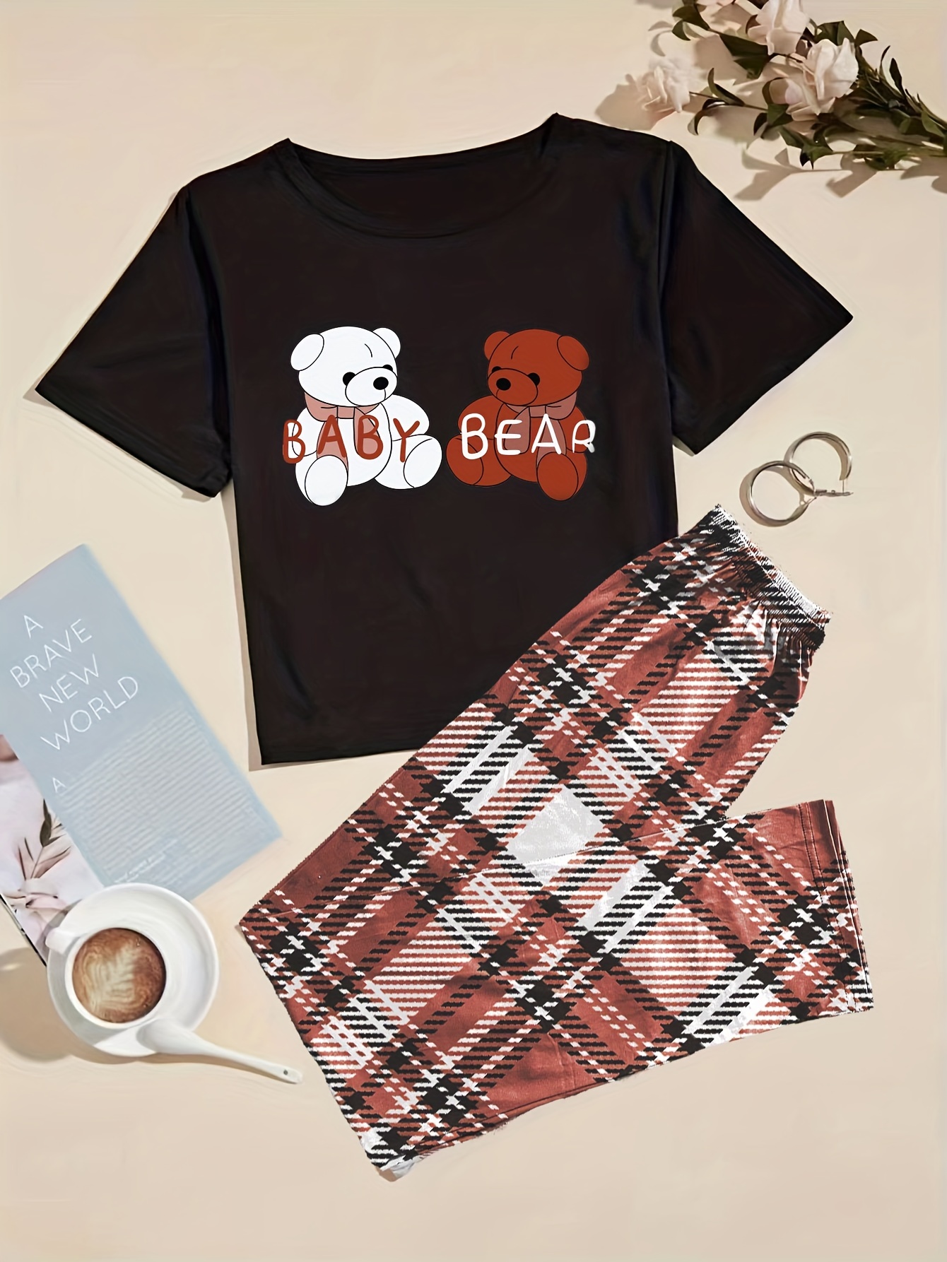 Conjunto Pijama Estampado Oso Dibujos Animados Linda Blusa - Temu