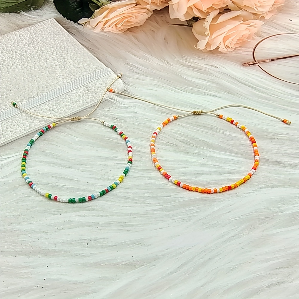 Colorful Tiny Beads Bracelets Boho Style Hand Decoration - Temu