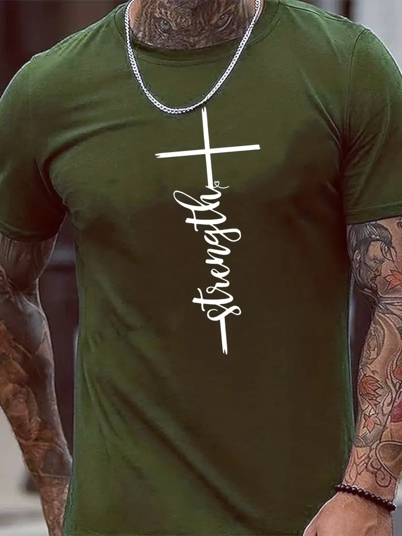 Tees Men ''god Gives Strength' Cross Print T Shirt Casual - Temu Philippines