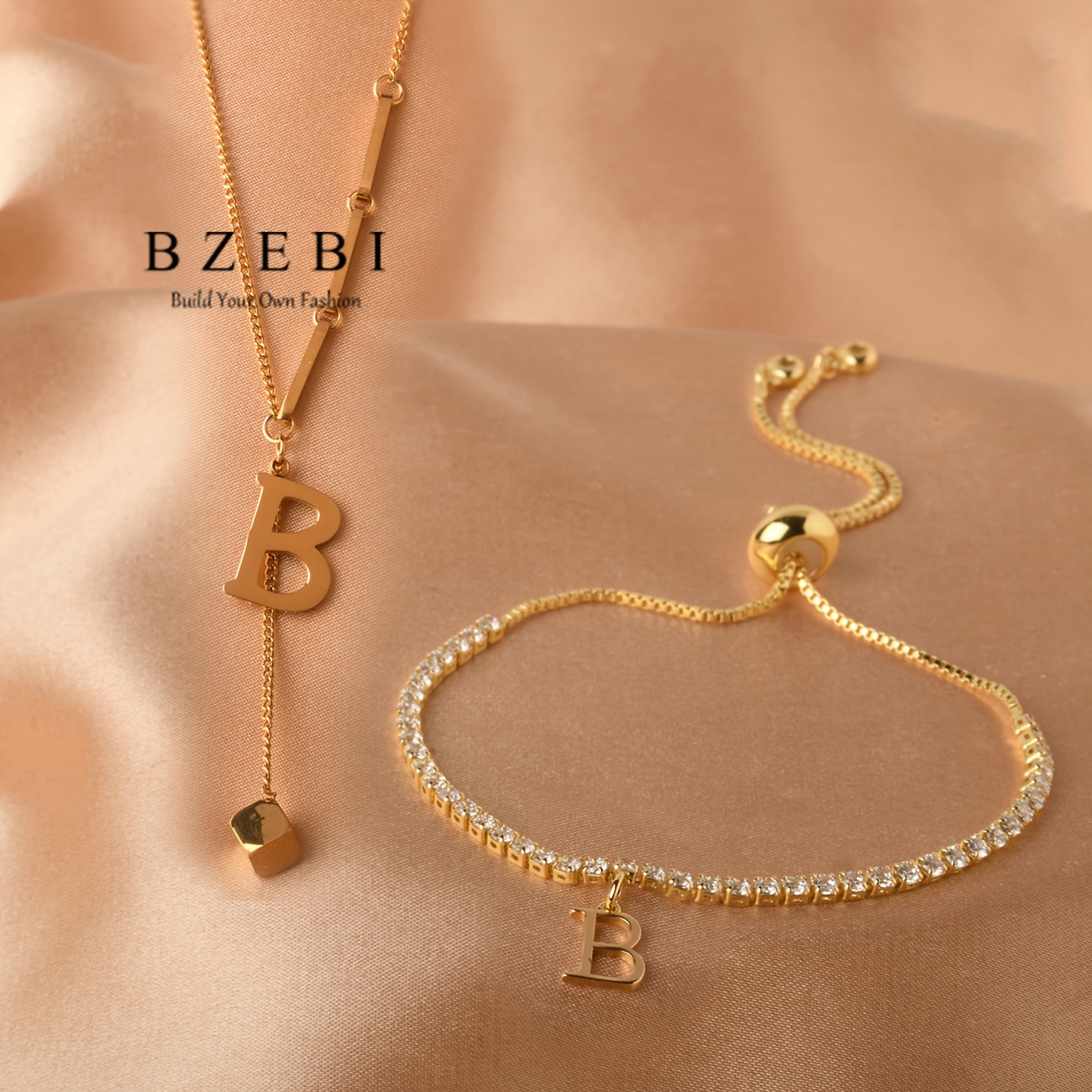 JIEMUCHU Gold Plated Flower Jewelry Set For Women - Necklace & Bracelet, Hypoallergenic Stainless Steel