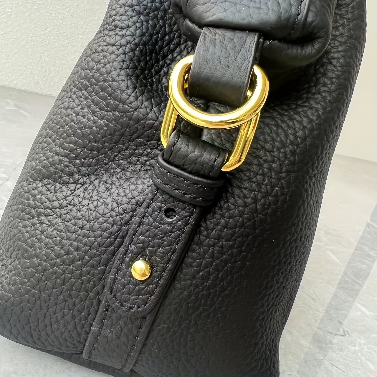 Black Leather Clutch Bag W/ Wrist Strap Fashion Purse Small 