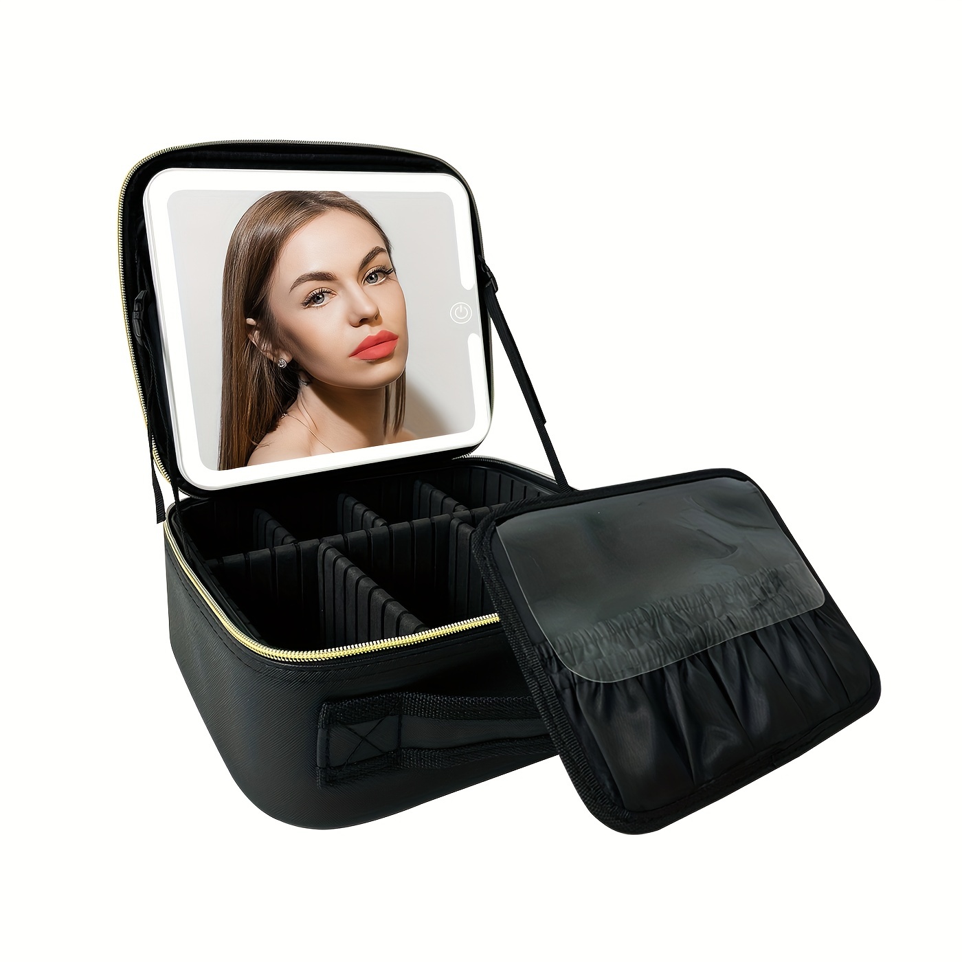 Travel Makeup Train Case w/Large Lighted Mirror Adjustable Portable  Cosmetic Bag