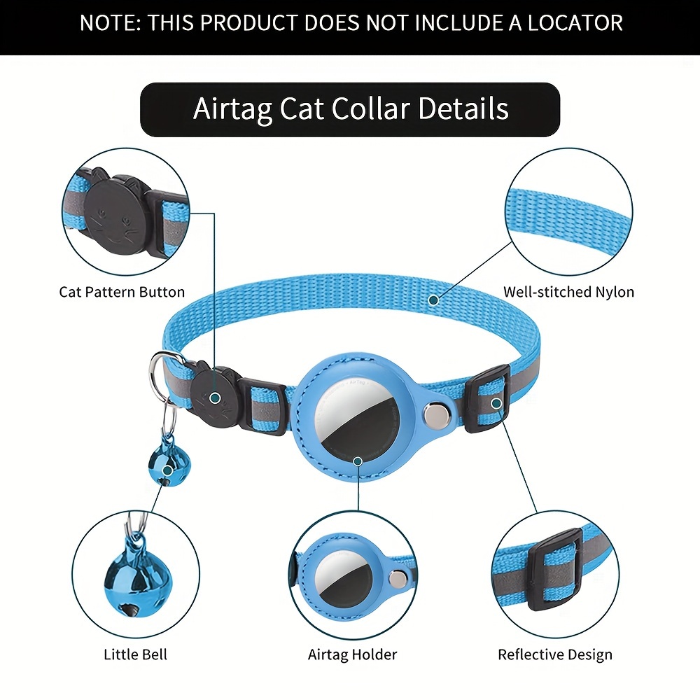 Pet Locator Collar Reflective Adjustable Strap with Bell Button Anti-lost  Nylon Dog Cat Necklace for Airtag Tracker protector