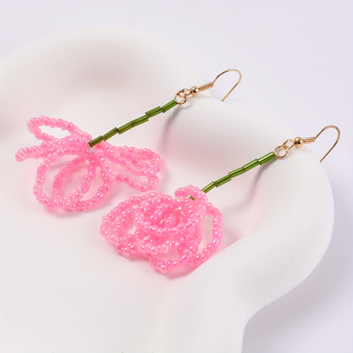 Girls Teen Charm Beaded Flower Drop Earrings Jewelry - Temu