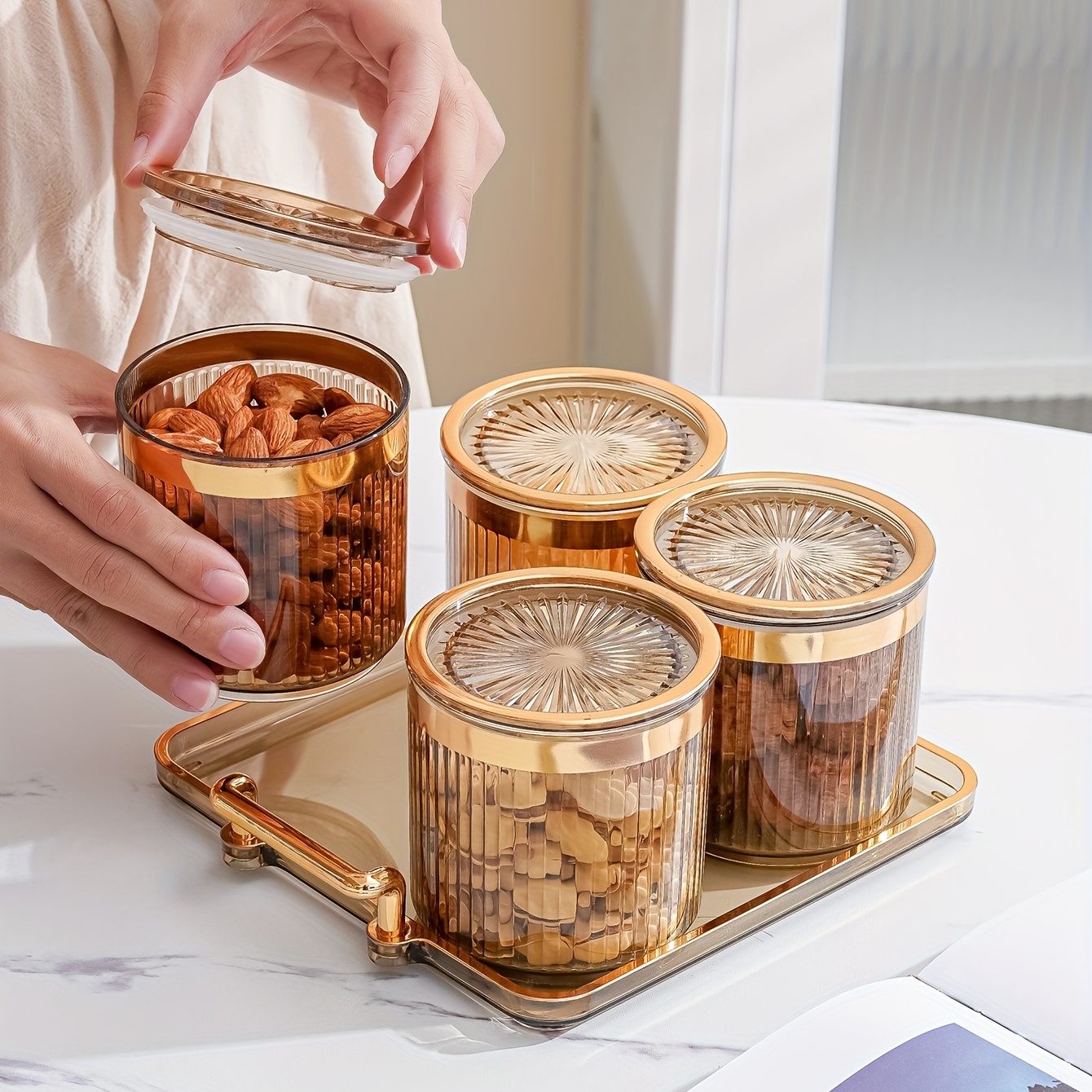 Nut Jar Dried Fruit Jar With Lid Nut Jar Snack Jar With Tray - Temu