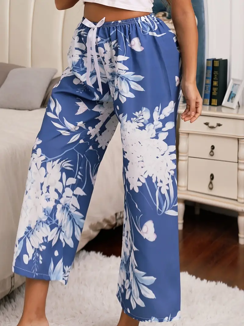 Plus Size Casual Pants Women's Plus Floral Print Drawstring - Temu Canada