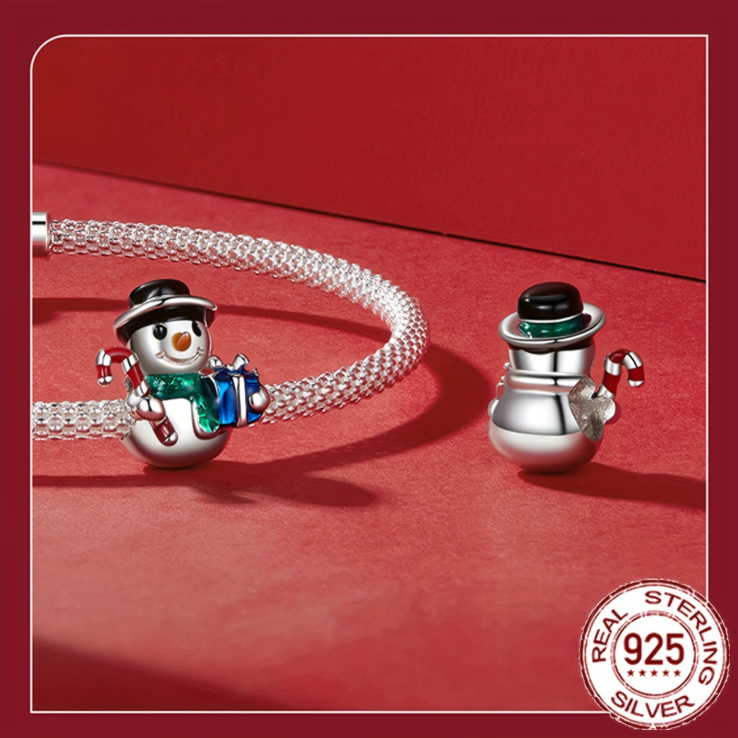 Snowman Red Winter Hat Penguin Charm Authentic S925 Sterling