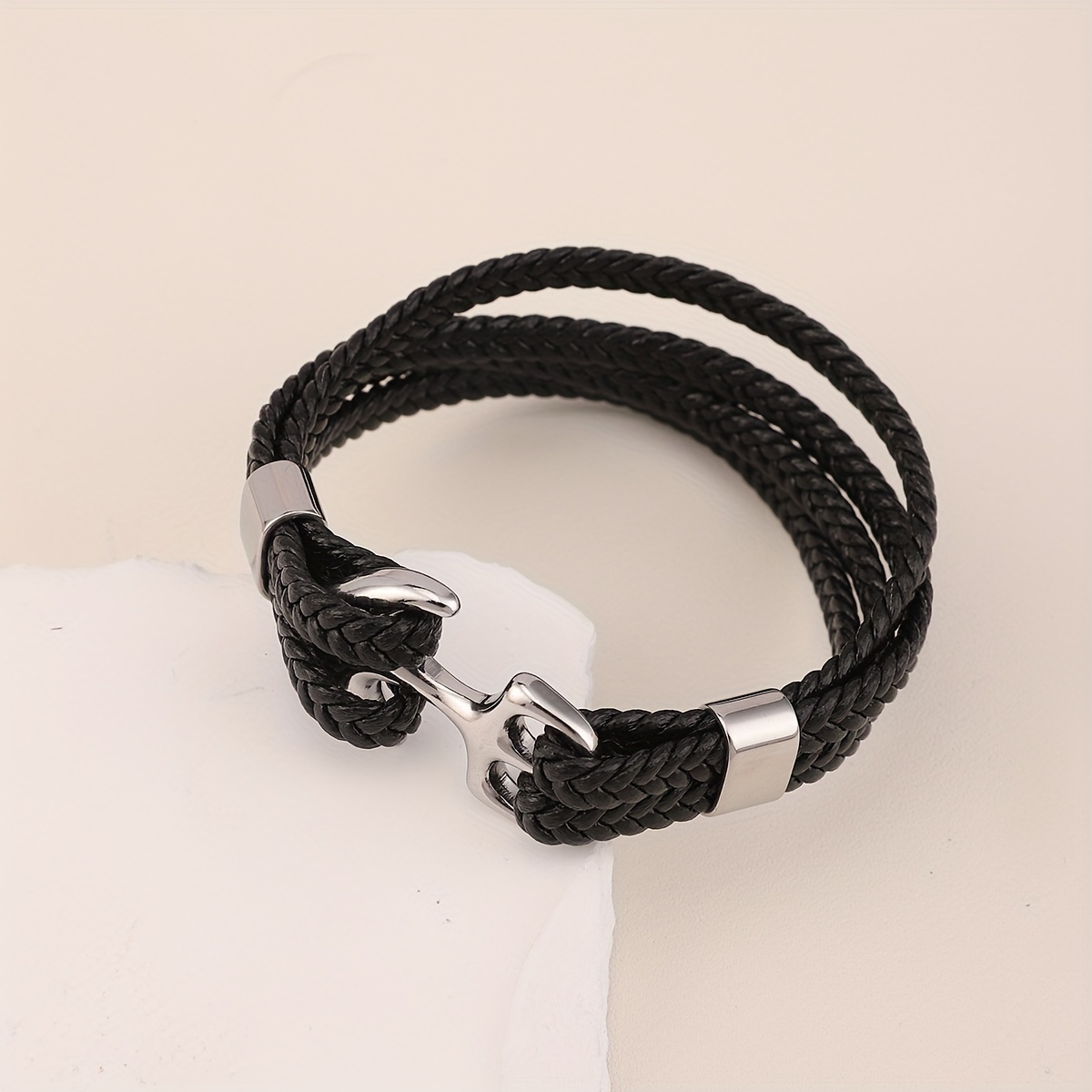 Black Braided Leather Rope Bracelet