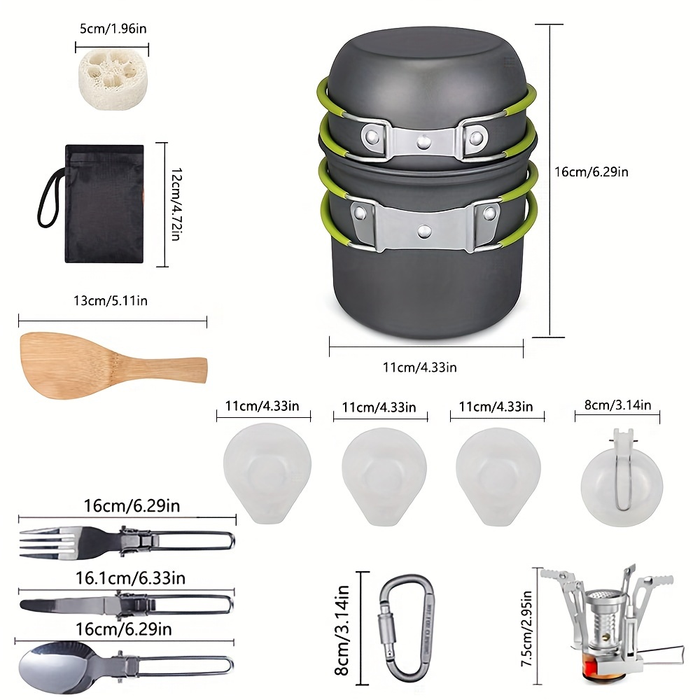 Essential Camping Cookware Kit Folding Knife Fork Portable Pan