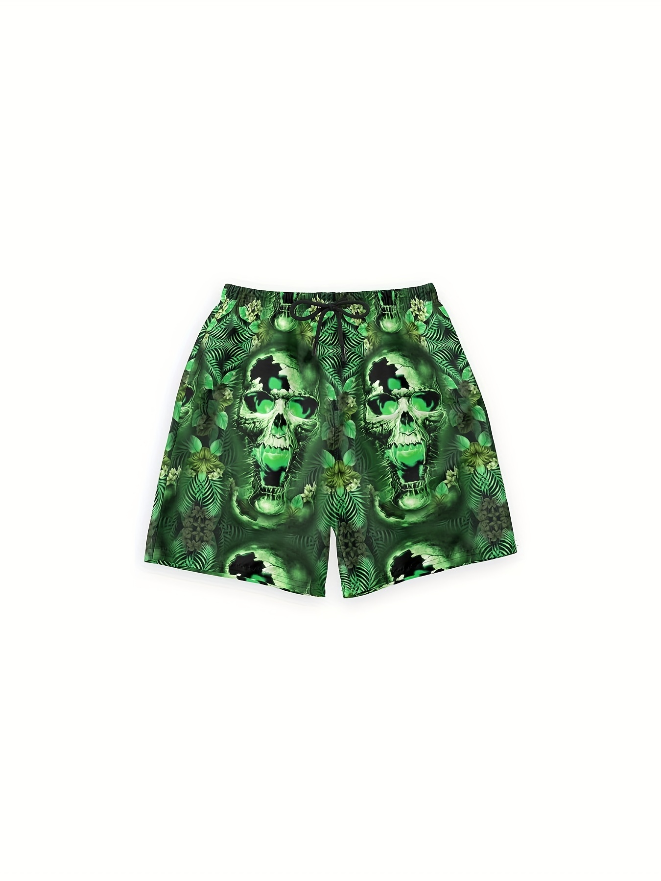 Mens Skulls Shorts With Pockets Casual Elastic Waist Drawstring